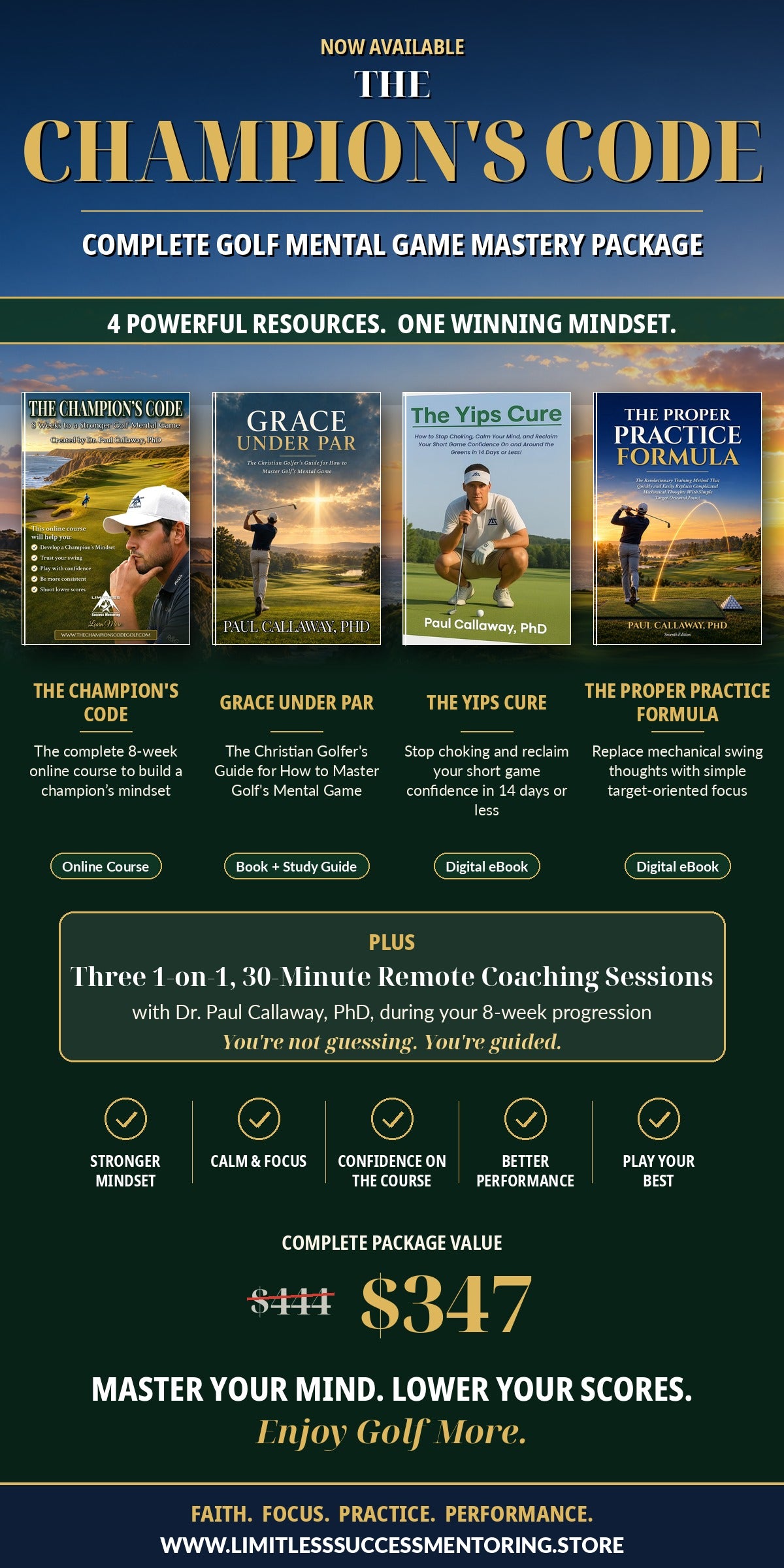 The Champion's Code Complete Golf Mental Game Mastery Package: The Champion's Code 8-Week Online Course, Grace Under Par, The Yips Cure and The Proper Practice Formula